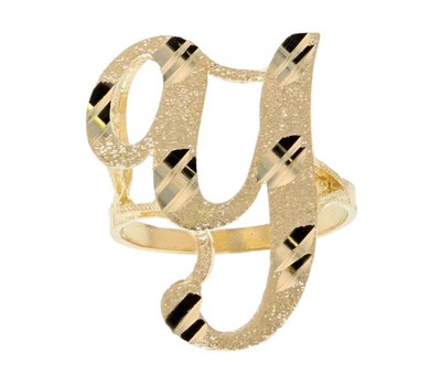 10k or 14k Real Yellow Gold Ladies Tendy Chic Cursive Inital Letter Y Ring
