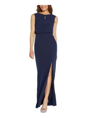 ADRIANNA PAPELL Womens Navy Lined Sleeveless Maxi Formal Blouson Dress 2