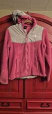 North Face Sz S Girls Oso Pink Grey Hooded Jacket Coat Fleece Hoodie Zip EUC