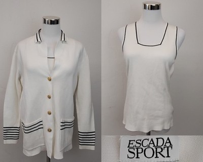 Escada Sport 2 Piece Set Tank Top & Cardigan Women's M White/Blue #Z4539