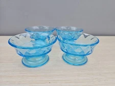 Vintage Turquoise Blue Glass Retro Dessert Bowl Set Stackable