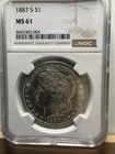 1887-S Morgan Silver Dollar NGC MS61 San Francisco Mint BU