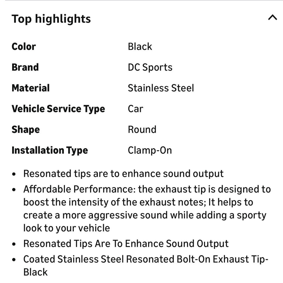 DC Sports Resonated Slant Cut Exhaust Tip Matte Black Powdercoat Clamp On