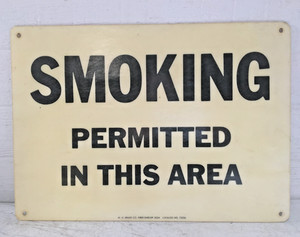 Vintage "SMOKING PERMITTED IN THIS AREA" Sign BradyFiber Shield Sign 10”x14”