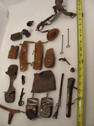 Johnny West Cowboy Accessories Vtg Brown Toys Weapons Hat Saddle Bags 20+