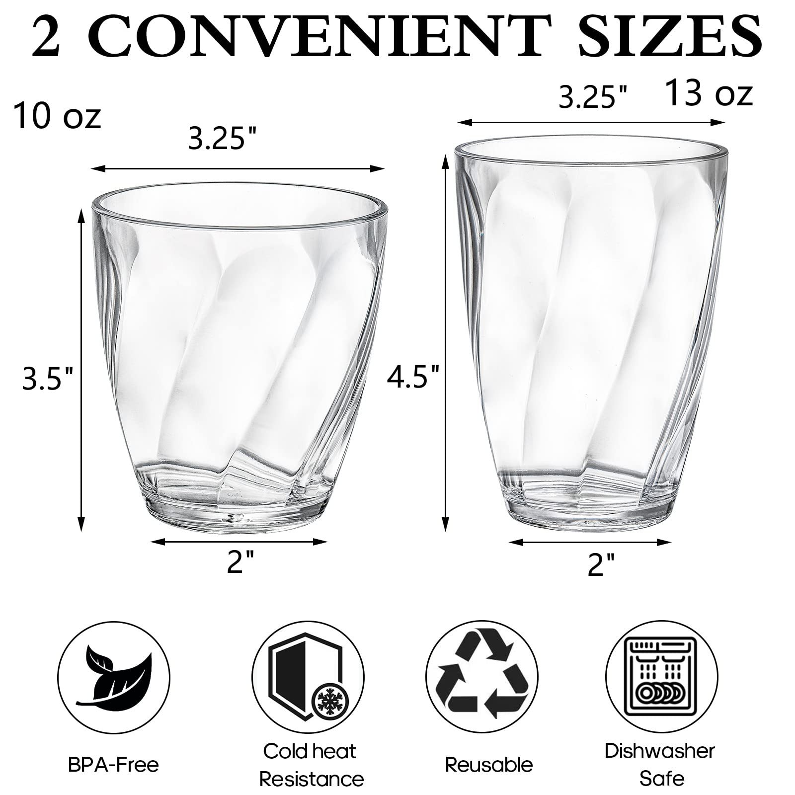 New Lawei Set of 8 Plastic Drinking Glasses, 10oz and 13oz Reusable Shatterproof