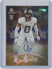Christian Gonzalez 2023 Panini Luminance Auto RC /100 Rookie Card Patriots. rookie card picture