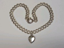 Sterling Silver ~ Heart Bracelet 7 Inch ~ Double Link Chain ~ VINTAGE