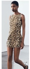 ZARA WOMENS CHEETA PRINT ANIMAL MINI DRESS MEDIUM