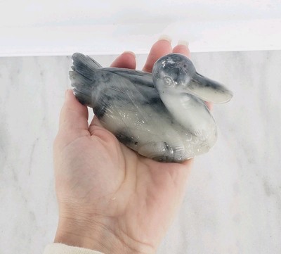 Natural Agate Quartz Crystal Hand Carved Duck Animal Carving Black Gray White