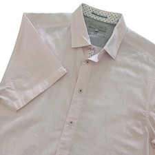 Ted Baker Button Down Shirt Mens 3 Medium Pink Micro Dot Short Sleeve MMA SALAH