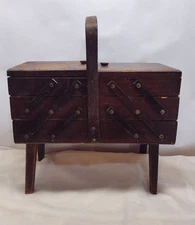 Vintage Wood Sewing Box Accordion 3 Tier Fold Out For Restoration 1991 Restore