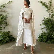 Elegant Wedding Dresses with Cape 3D Flowers Ankle Length Satin Bridal Gowns