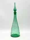 Vtg Blenko Art Glass 920 Decanter Bottle & Stopper ‘50’s Sea Green Crackle 16.5”