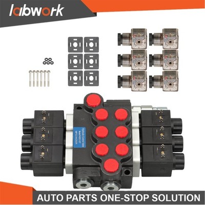 Labwork 3Spool Solenoid 12V DC Hydraulic Control Valve Double Acting 13 GPM