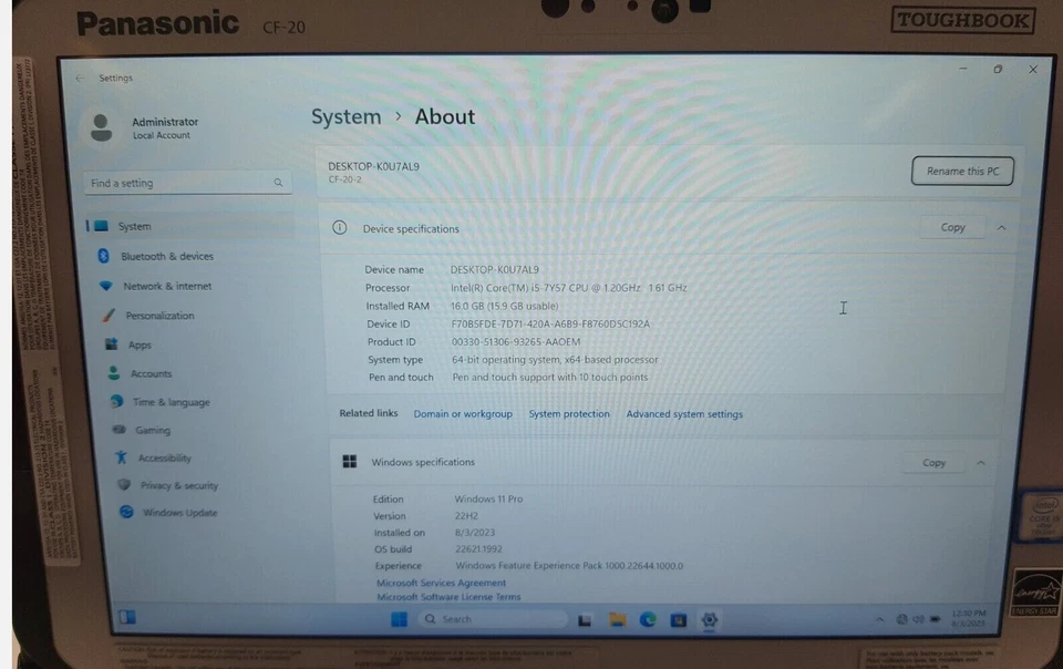 Panasonic Toughbook CF-20, i5 10.1, MK2, 16GB, 1TB, Código de Barras, Batería Doble 4G GPS Foto 2 de 4