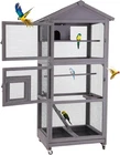 Wooden Large Bird Cage with Wheels – Mobile Outdoor Aviary with Play Stand