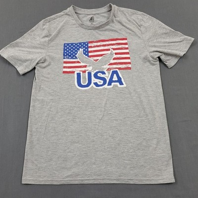 American Dream Team Network Shirt Mens M Short Sleeve Patriotic USA Flag Gray *