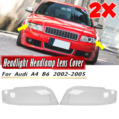 For Audi A4 B6 2002-2005 Pair Halogen Headlight Headlamp Clear Lense Cover Shell