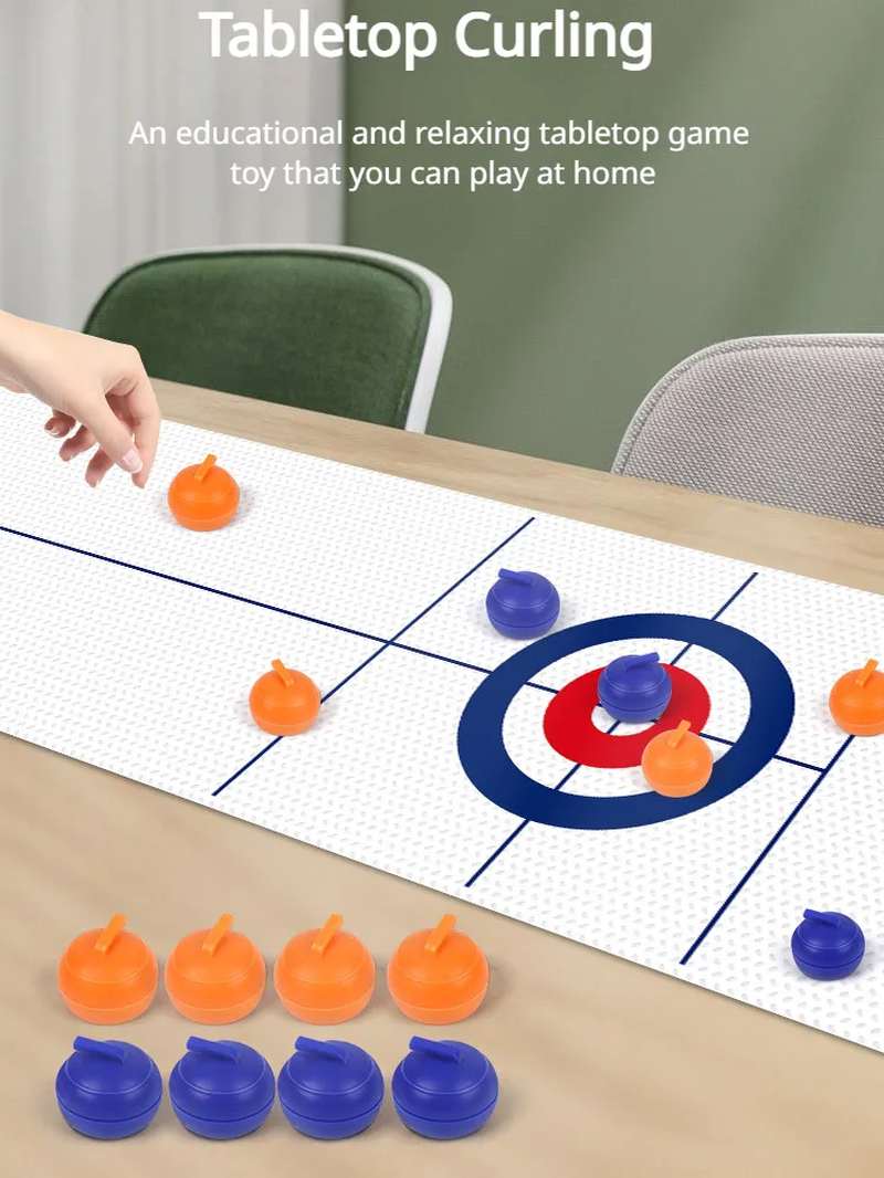 Family Fun Board Games for Kids & Adults: Tabletop Curling Game with 8 Rollers &-image