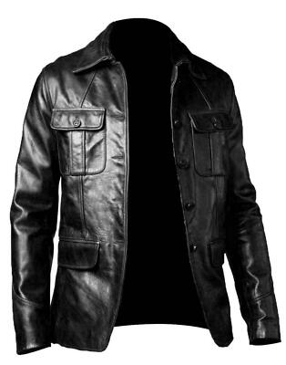 Men's Blazer Multi Pockets 100% Real Lambskin Leather Casual Wear 5 Button Coat