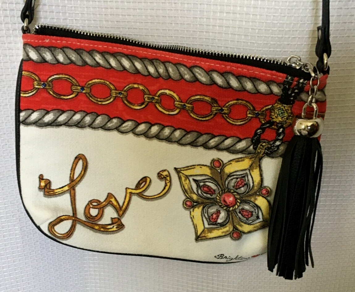 Brighton TC Love Cross Body Purse Bag Canvas Red Black Tassel