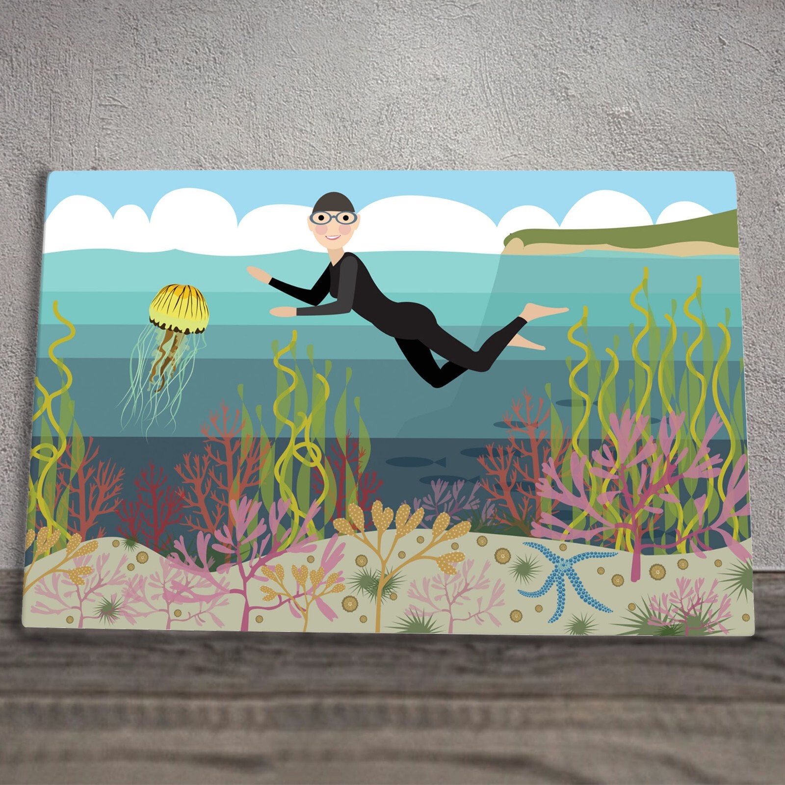 Sea Swimmer Ceramic Tile Nautical Picture Plaque Sign Wall Art By Kate Pearson
