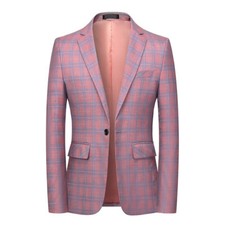 Men's Check Notch Lapel Suit Jacket Dress Blazer Coat Casual Smart Dinner Party
