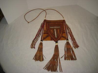 Handmade Native American (?) Leather Fringed Shoulder Strap Bag Pouch 