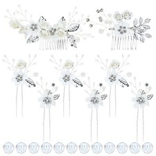 20 Pieces Rhinestone Pearl Bridal Wedding Party Prom White Flower Hair Side C...