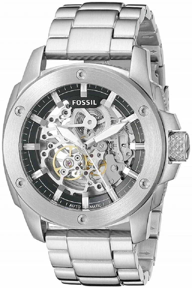 Fossil ME3081 Modern Machine Automatic Skeleton Dial Silver Band  