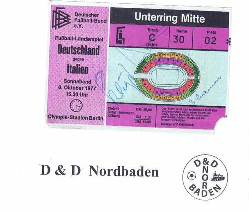 Ticket / ticket 1977 international match Germany - Italy