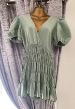 Pretty little thing ladies sage green bodycon dress, puffed slevees size 12 BNWT