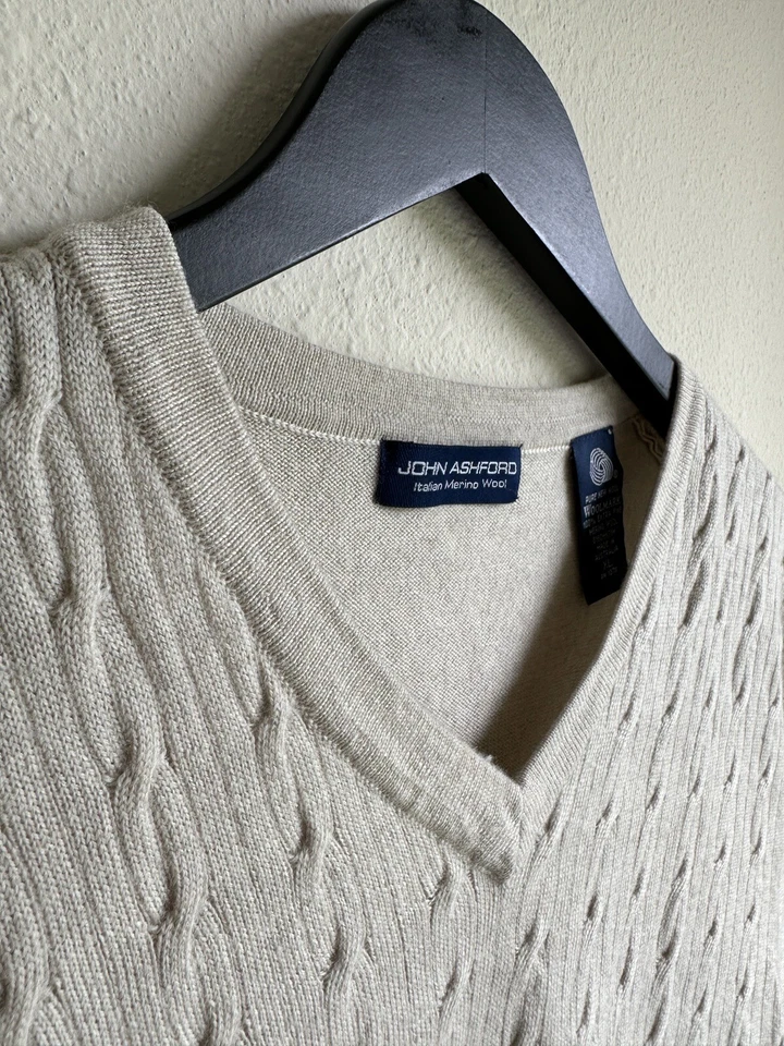 Chaleco Suéter John Ashford Para Hombre Lana Merino Beige Talla XL Foto 3 de 4