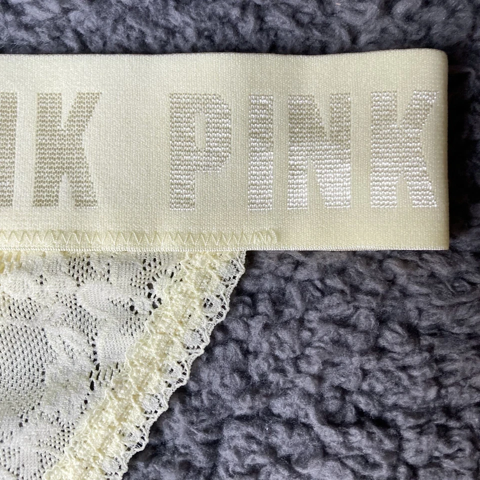 Calcinha Victoria Secret S amarela transparente floral renda logotipo faixa biquíni roupa íntima - Imagem 2 de 4