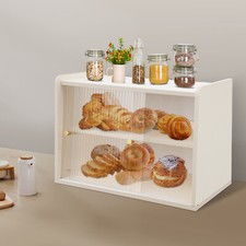 2 Tier Countertop Storage Cabinet with Sliding Doors, Bread Box for Kitchen