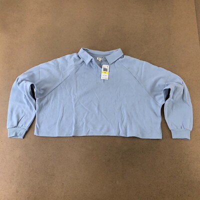 Self Esteem Juniors Size Medium Blue Fog Long Sleeve Collared Crop Top NWT