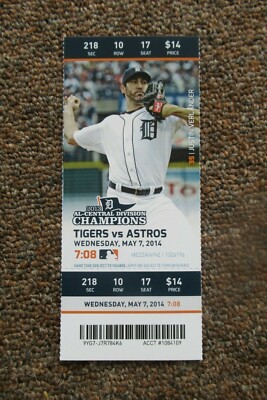 DETROIT TIGERS VS ASTROS 5/7/2014 FULL TICKET ~ MIGUEL CABRERA/MARTINEZ HRs