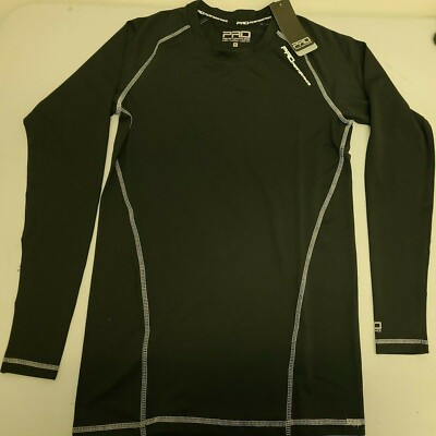 Herren Pro Compression L/S Crew Oberteil Basisschicht schwarz XL S Golf Fußball Rugby (A9)
