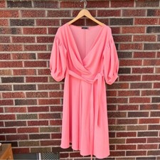 Boohoo Bubblegum Pink Surplice Belted Short Sleeve Balloon Sleeve Mini Dress