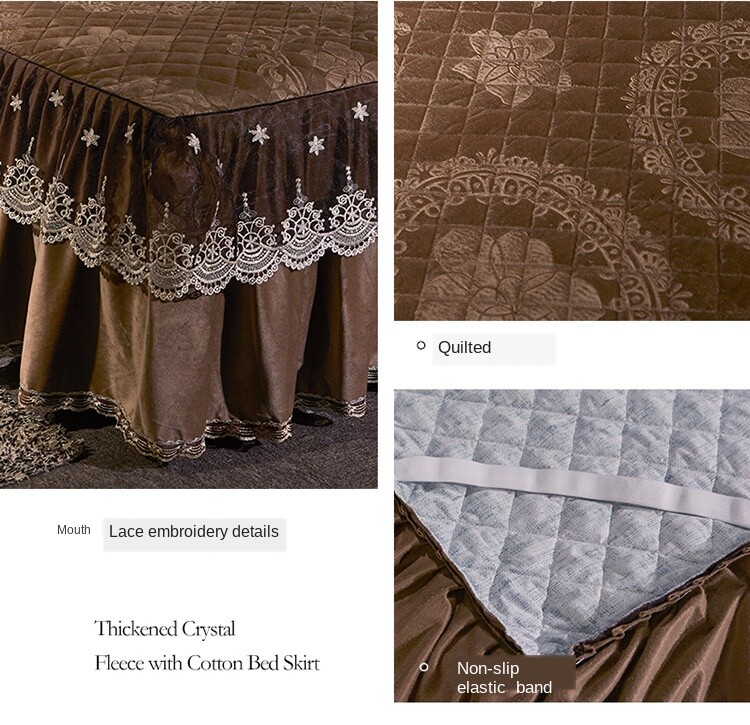 European Lace Velvet Bedspread Ruffle Bedskirt Queen King Quilted Bed