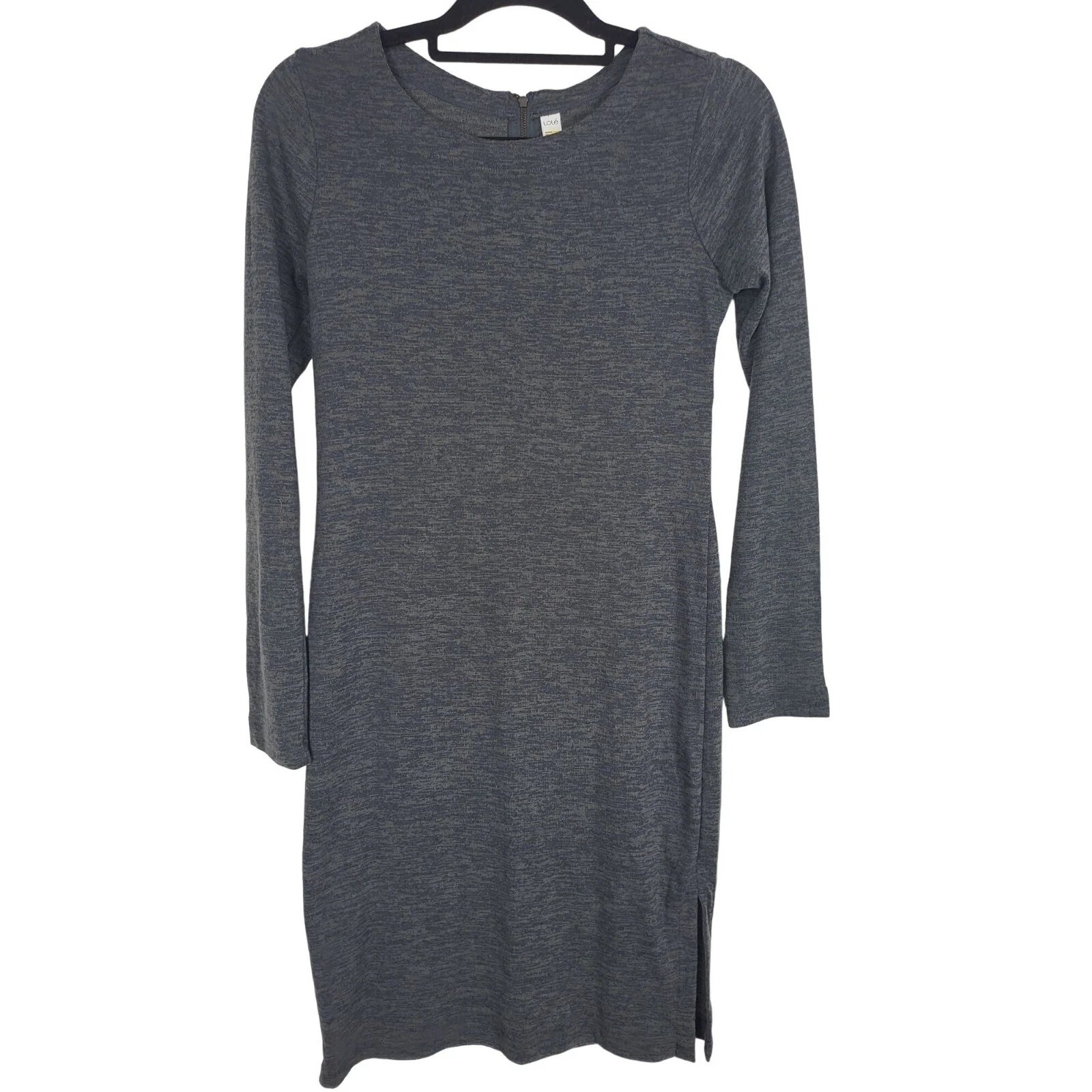 lole midi dress long sleeve back zip knee length spring fall 