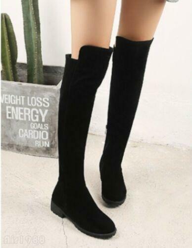 Botas hasta la rodilla para mujer planas imitación gamuza informales cremallera punta redonda zapatos de invierno nuevos - Imagen 9 de 11
