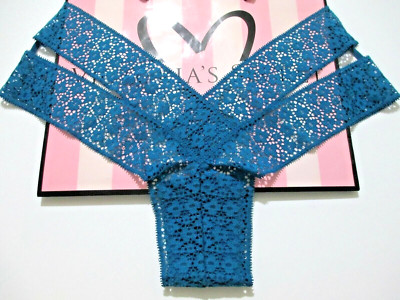VICTORIA'S SECRET VERY SEXY Strappy Cheeky Panty S M L Blue NWOT Banded Lace VS