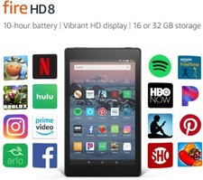 Amazon Kindle Fire HD 8 2020 release, 10th - 32 GB, Wi-Fi, 8in Tablet - Black
