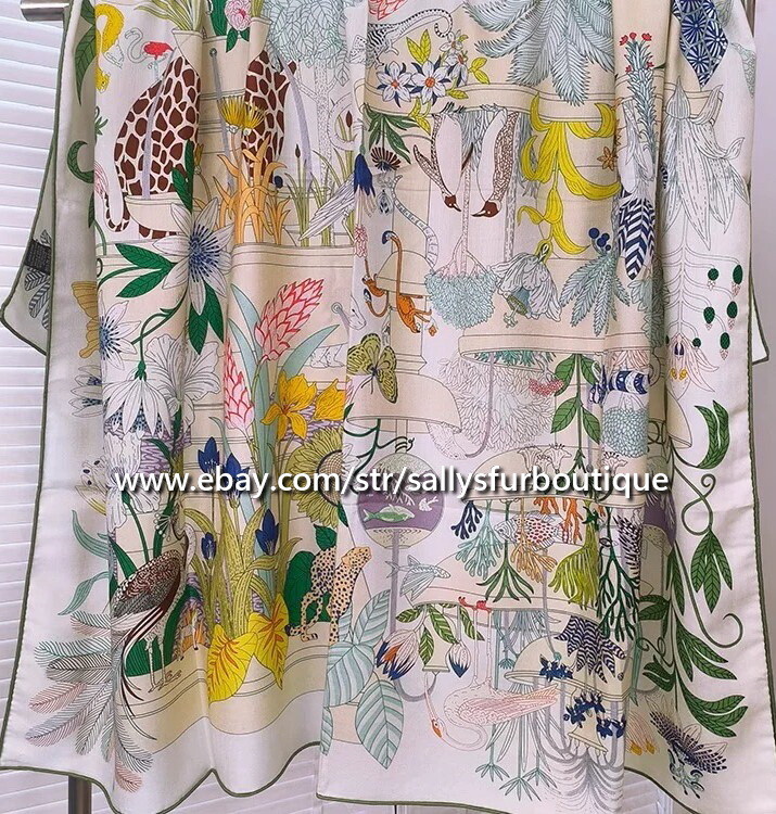 Sally 70% Cashmere 30% Silk Wrap Scarf Horse Plane Print Double Face Shawl 135cm