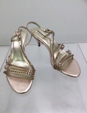 Kate Spade Makenna Metallic Rose Gold Leather Rhinestone Strappy Heeled Sandals