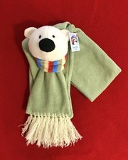 Kids  Russ Berrie 40-Inch Fringed Green Fleece Scarf with Plush Polar Bear NWT