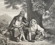 La le�on de bagnemuse lithograph de Challand 1838 Brittany Music France