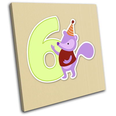 Nursery Animals Numbers 6 For Kids Room SINGLE Leinwand Wand Kunst Bild drucken